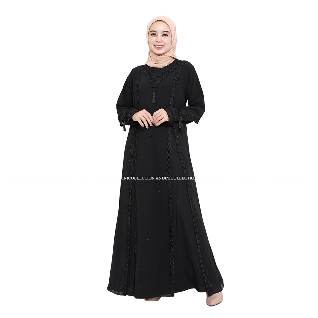 ANDINICOLLECTION Abaya Hitam 380 - Gamis Wanita Abaya Hitam / Gamis Hitam Umroh / Abaya Hitam Turkey