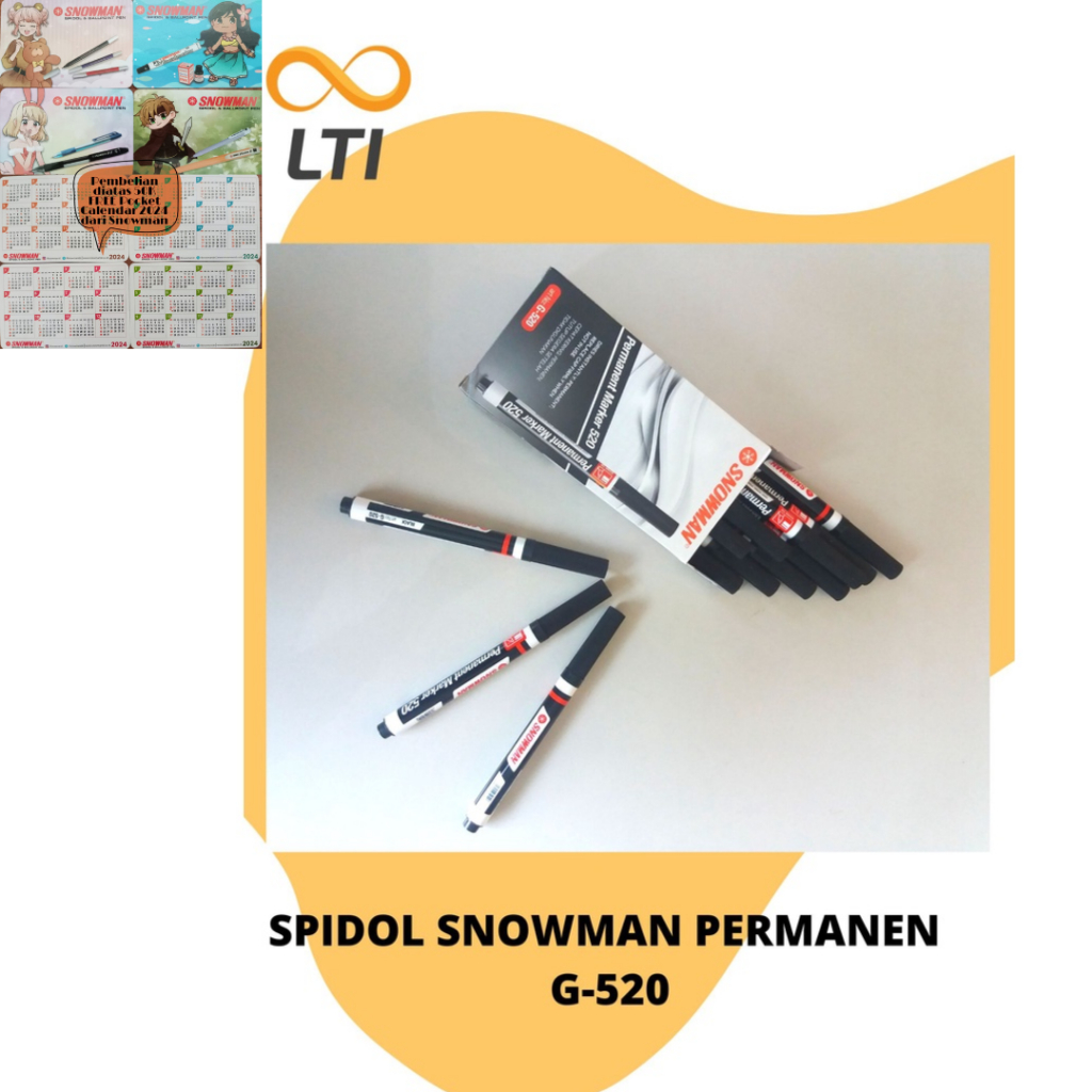 

Spidol snowman permanent marker G 520 / spidol permanent G-520 PER LUSIN BISA CAMPUR WARNA - HEMAT