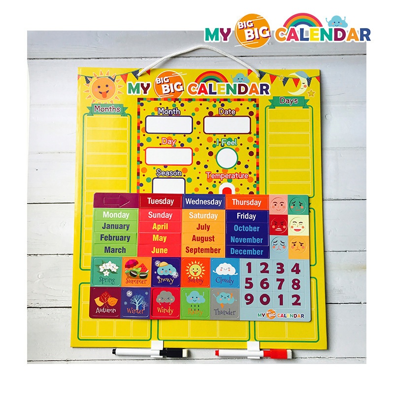 48pcs My Big Calendar Kalender Anak Magnet Montessori Papan Tulis Multifungsi Magnetic Catatan Waktu Cuaca Empat Musim