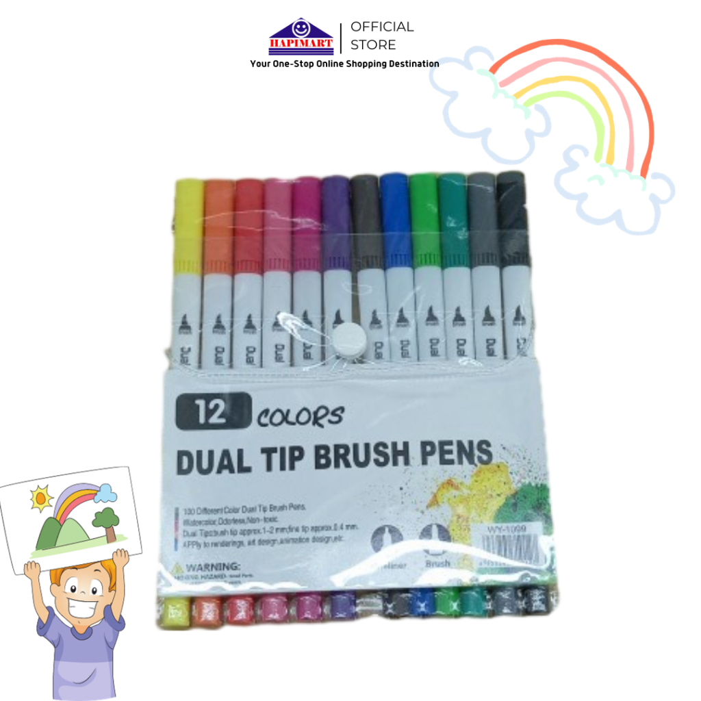 

Dual Tip Brush/Spidol Double Head Drawing Pen Fine Art Watercolor Set - 12 pcs