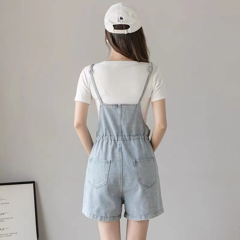 【wanita_id】Denim Brace Celana Pendek Jumpsuit Wanita Korea Style Celana Cute Celana Longgar Lebar Kaki