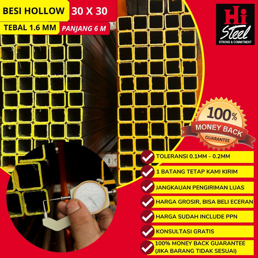 Besi Hollow 30 X 30 X 1.60mm X 6m