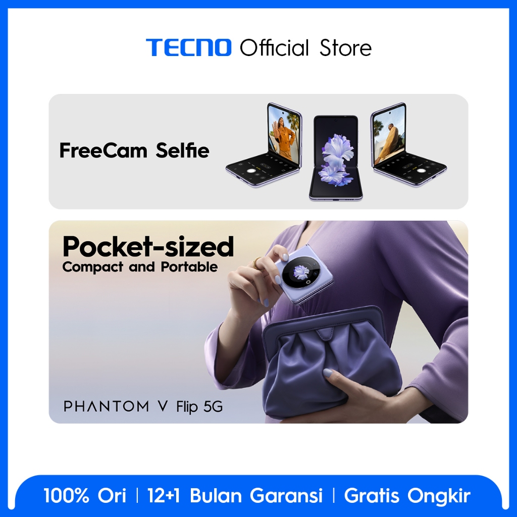 TECNO PHANTOM V Flip 5G - 8+8GB*+256GB, 64MP Ultra-clear Cam, 120Hz Screen, 4000mAh+45W Flash Charging, NFC, The Planet Cover Screen, 32MP Dual-flash Selfie, Android 13, Garansi 12+1 Bulan-3