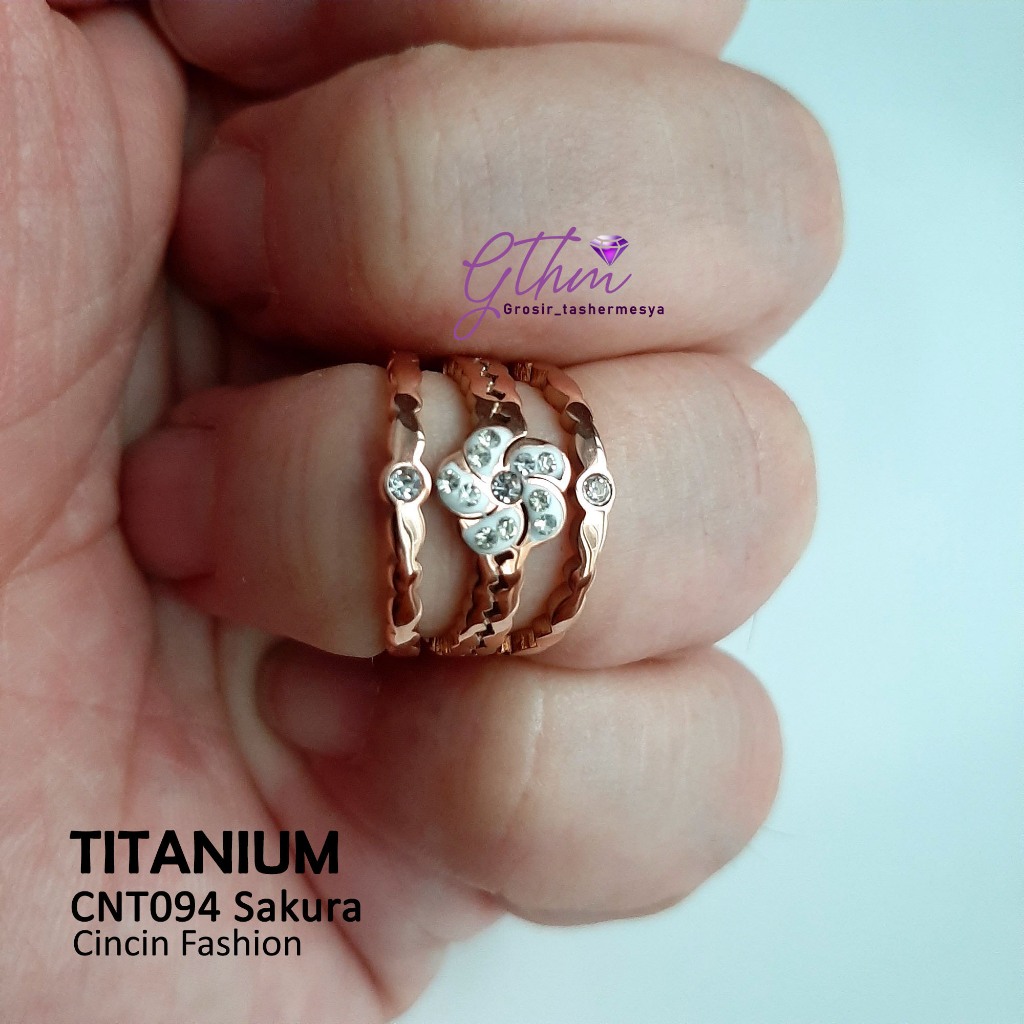 Cincin Ori Titanium Sakura Mata Rose Gold Awet Anti Karat Bisa dipakai sehari-hari Perhiasan Fashion Import Premium cnt094