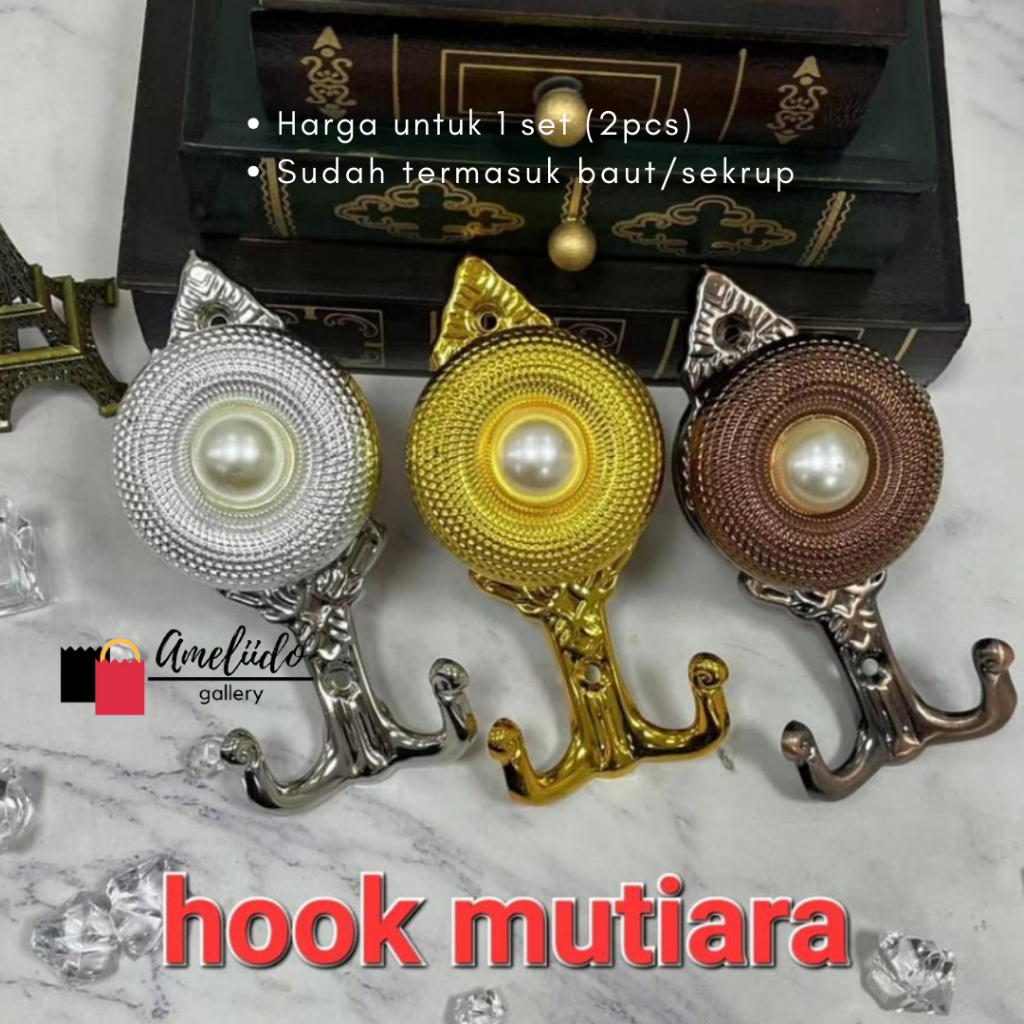 Hook tasel besi pengait tali gorden mutiara minimalis /set (2pcs)