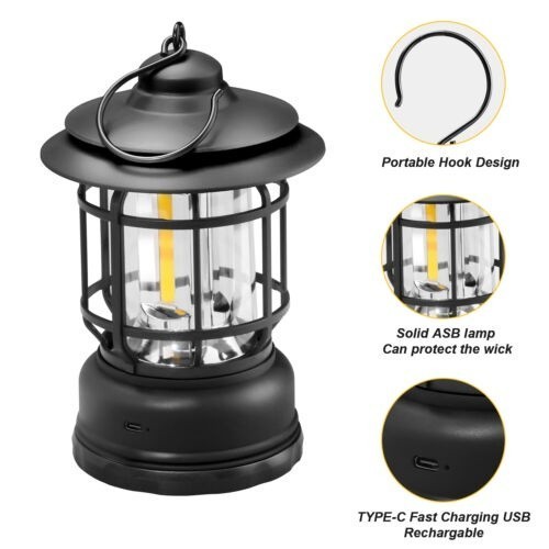 Lampu Emergency Kemping Lentera Tenda Camping Retro LED COB Baterai AA