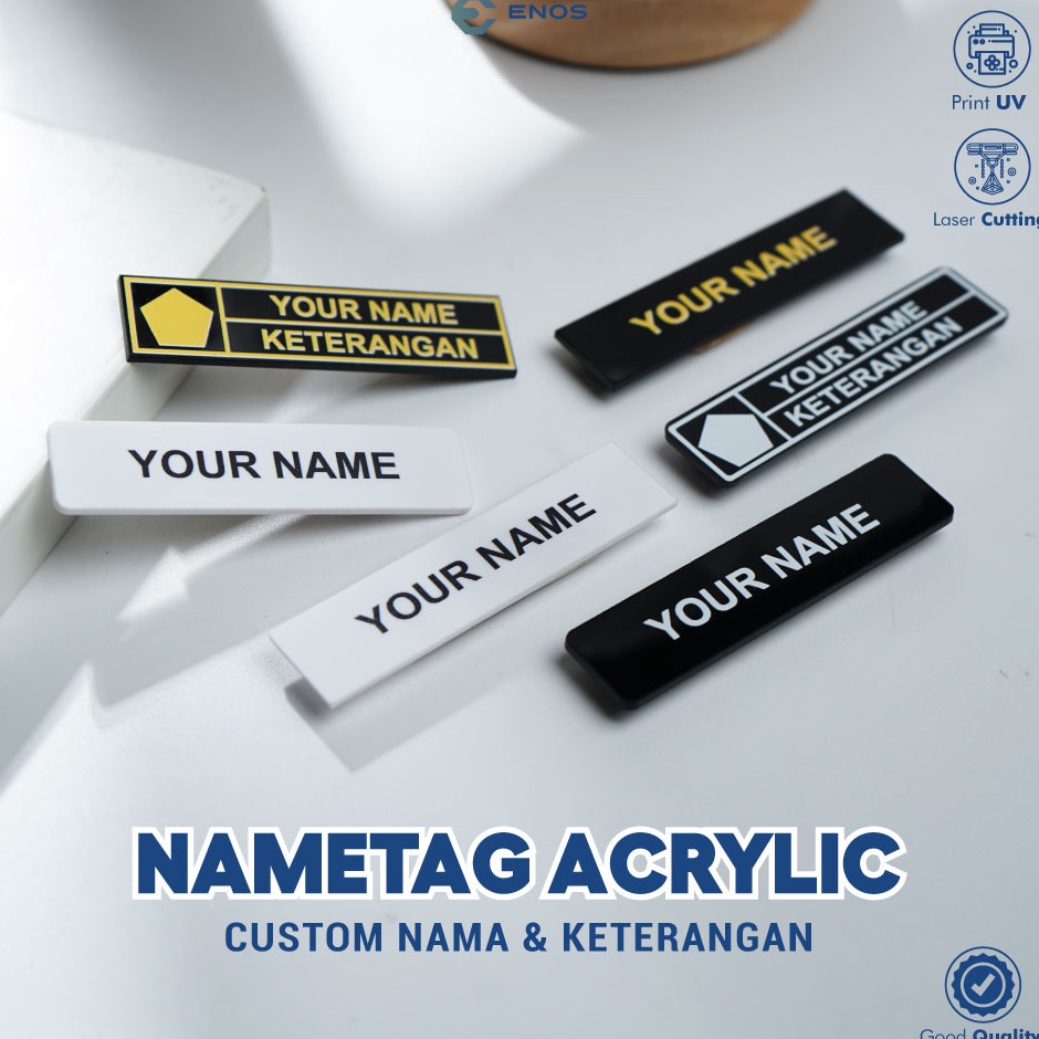 

NAME TAG AKRILIK CUSTOM / PAPAN NAMA DADA / MAGNET / NAMETAG PRINT UV