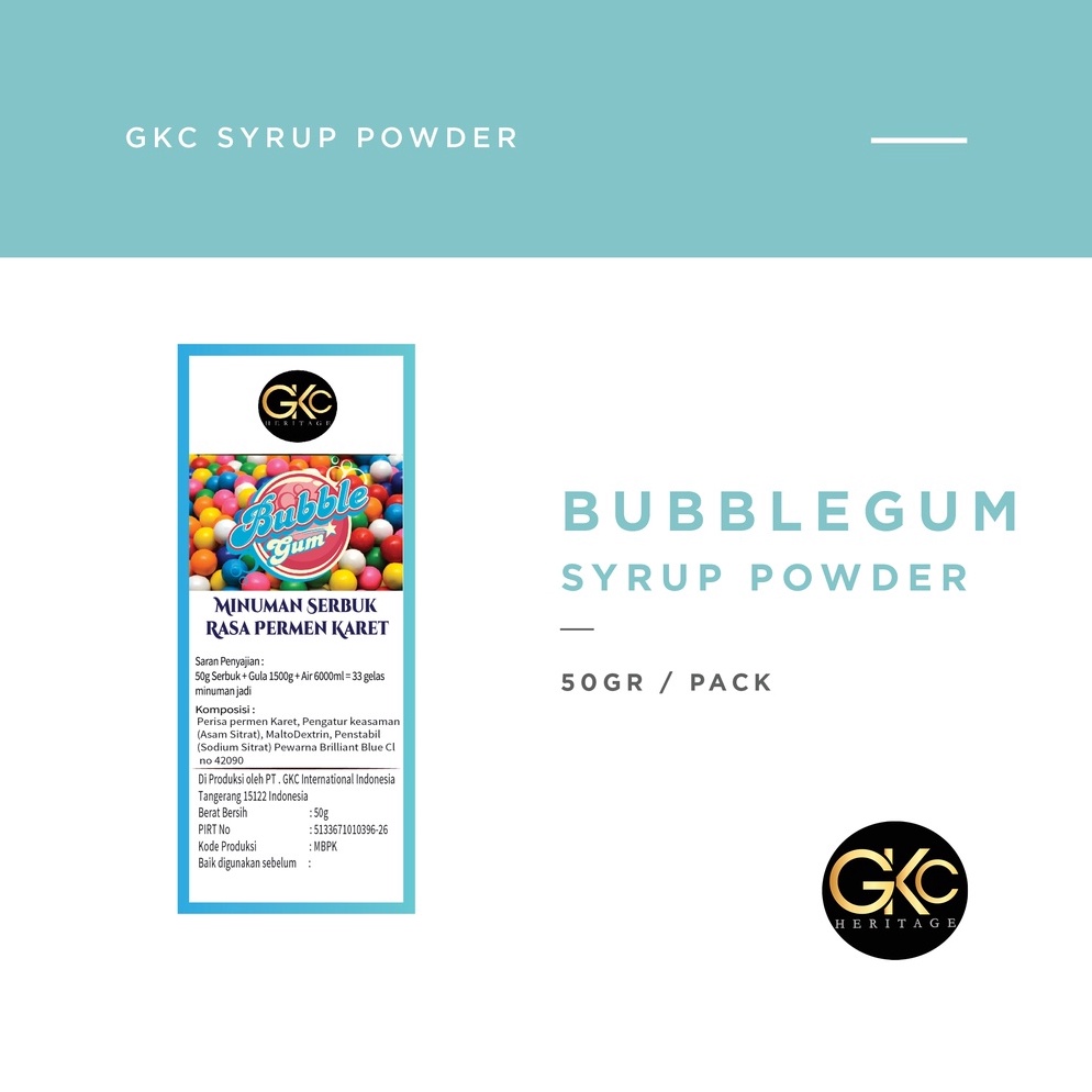 

[PRODUK JGV0S54] Bubuk Sirup Bubble Gum / BubbleGum Powder Syrup Serbuk Minuman Powder Drink GKC Heritage 50 gr 7174