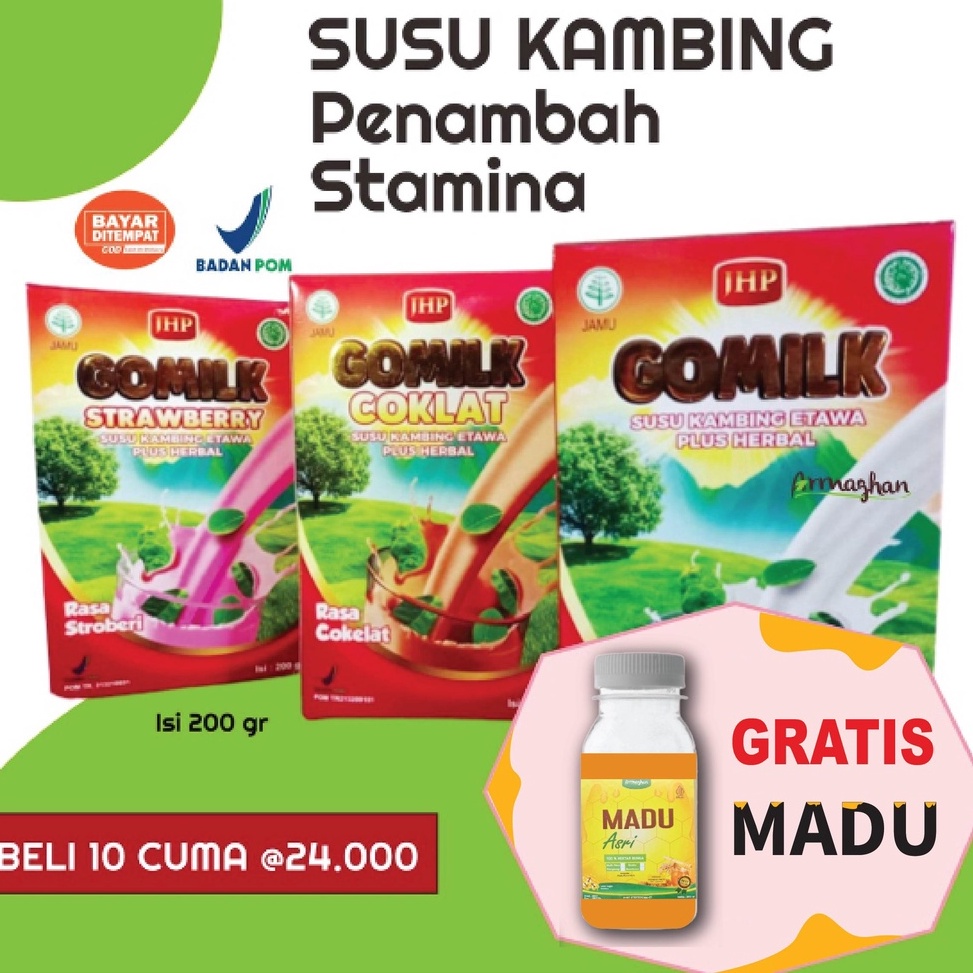 

R3ady St0ck [ BISA COD + GARANSI ] [ BELI 1 JAHE ] [ BELI 3 MADU ] Gomilk Susu Kambing Etawa Plus Herbal Penambah Nafsu Makan Anak 200 gr [216]