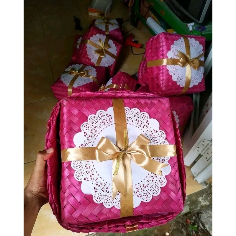 [ Halodul ] Besek Warna + Pita + Kertas Renda 20 cm | Besek Hampers kotak hantaran lebaran