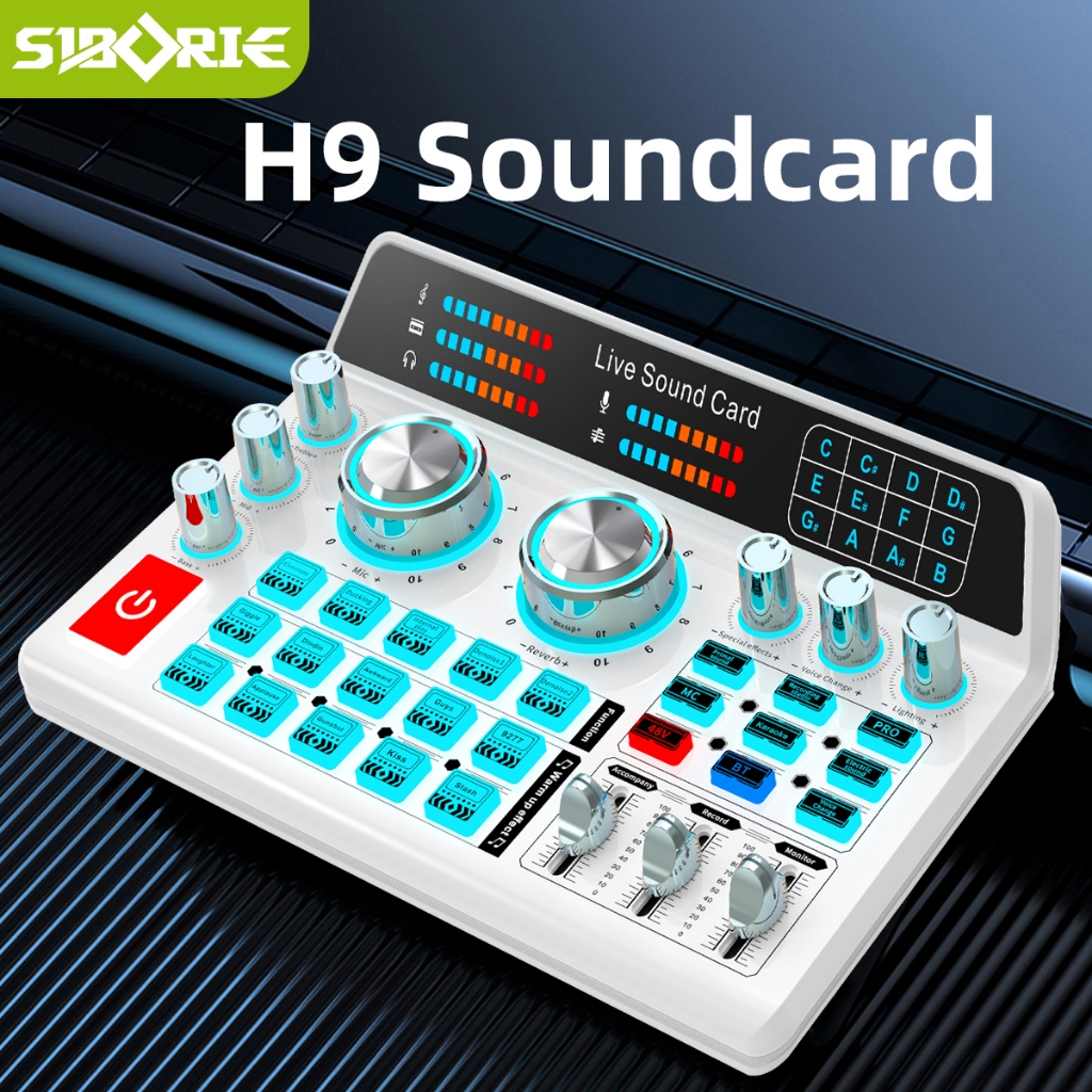 Siborie Live soundcard H9 Original 48V Audio USB External Sound Card Mixer Bluetooth for live Stream