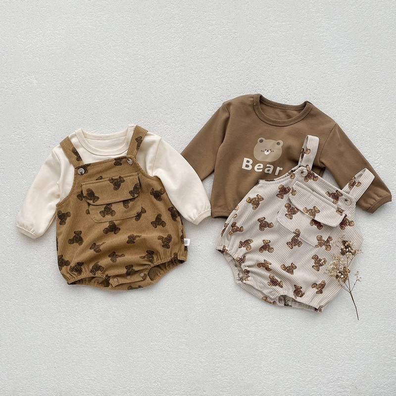 Cordu teddy overall set setelan bayi laki laki beruang korea (H2)