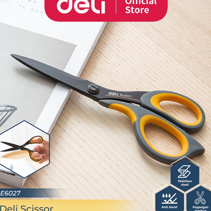 

[KODE RB9LV] Deli Scissor / Gunting Berlapis Teflon Besar/Kecil Anti Karat Desain Ergonomis E6027 E77757