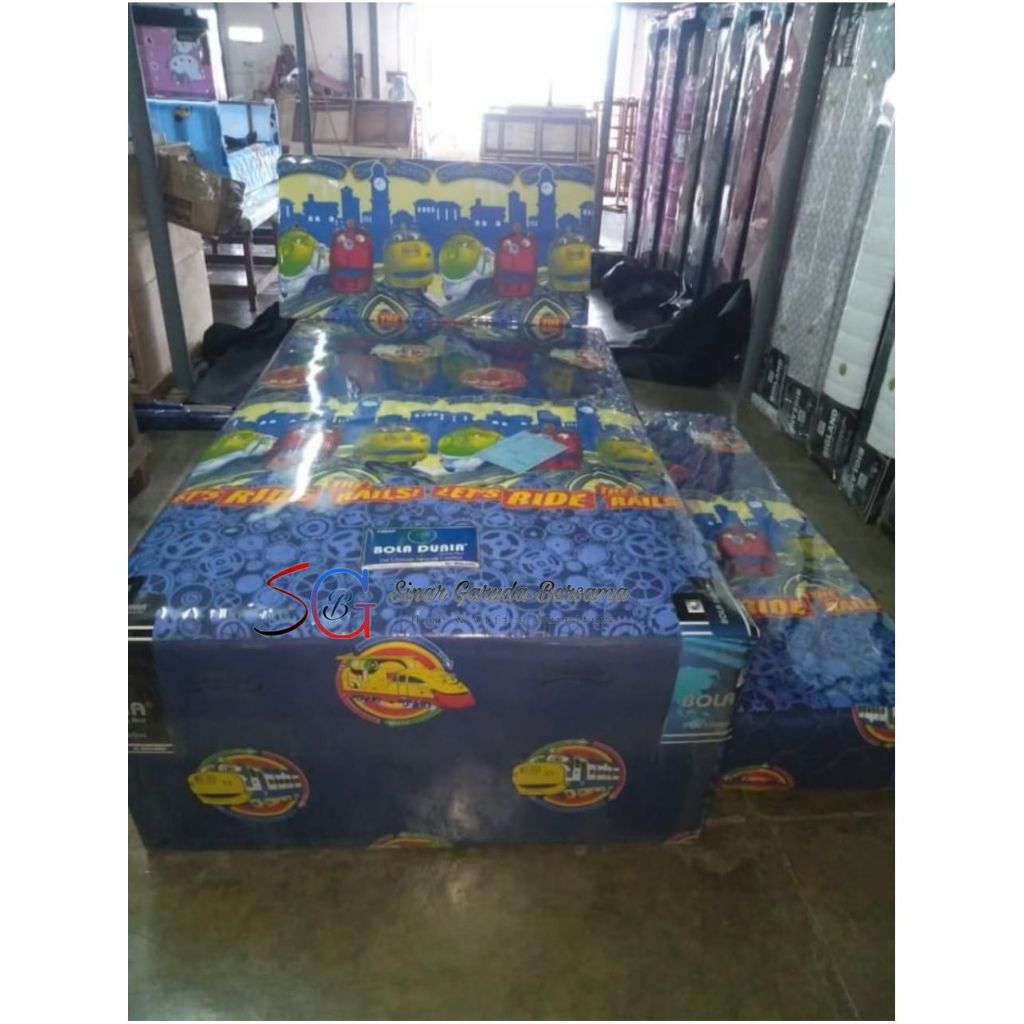 KASUR 2IN1 SORONG KARAKTER RIDE / SPRING BED DORONG ATAS BAWAH ANAK MERK BOLA DUNIA