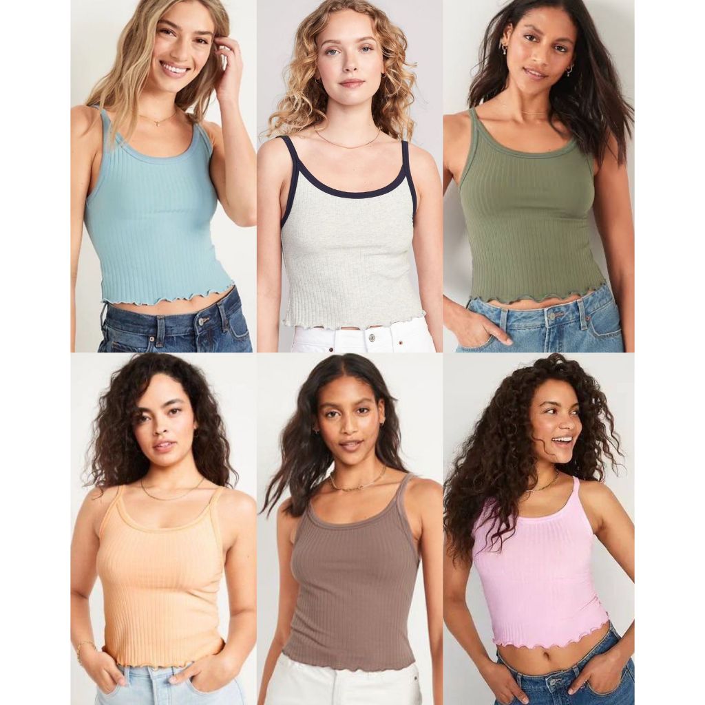 ODN Cropped Lettuce-Edge Rib-Knit Tank Top for Women