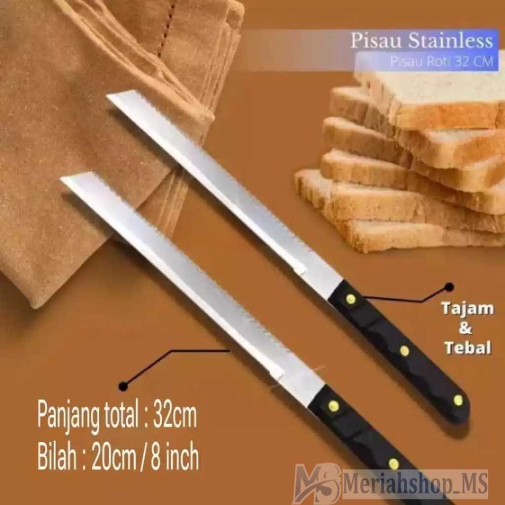 Pisau Roti Panjang 2 Sisi ( Gerigi & Polos Halus Tajam ) (32 cm / 8 inch) Stainless Steel kode.688 A
