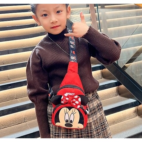 SLINGBAG TAS ANAK CEWEK COWOK UNISEX TRENDY KARAKTER MICKEY MIKI MINNIE MINI CAKEP BAGUS LUCU UNIK J