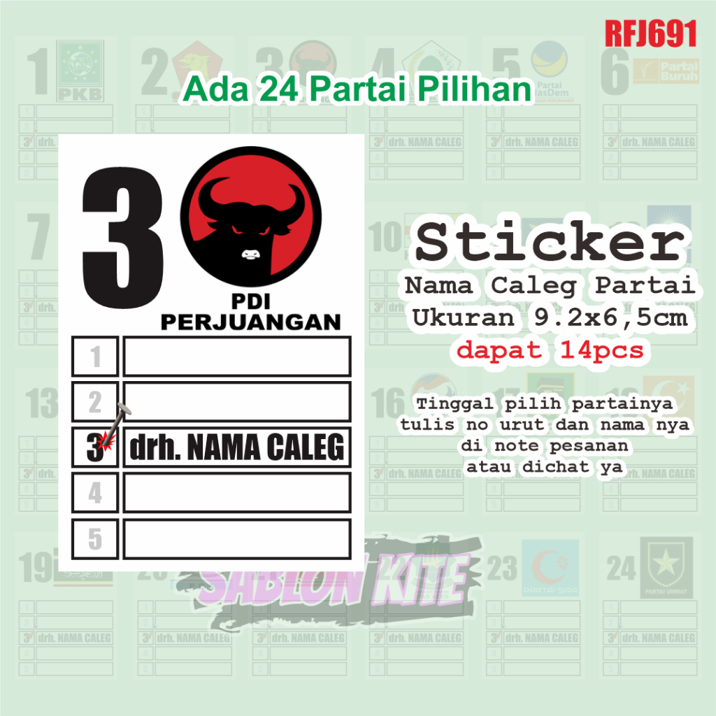 

RFJ691 Stiker sticker Caleg Partai Kampanye - Pemilu Pilpres dpt 16pcs ANIES PRABOWO GANJAR