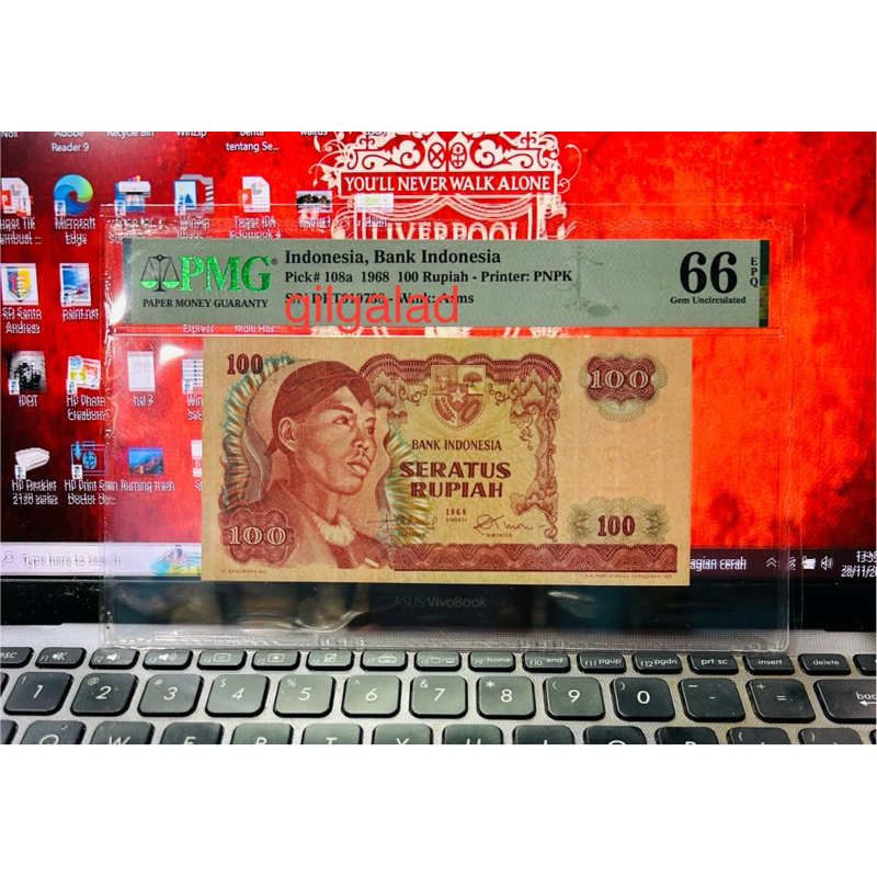 UANG KUNO 100 RUPIAH SUDIRMAN 1968 SERTIFIKASI PMG 66 EPQ