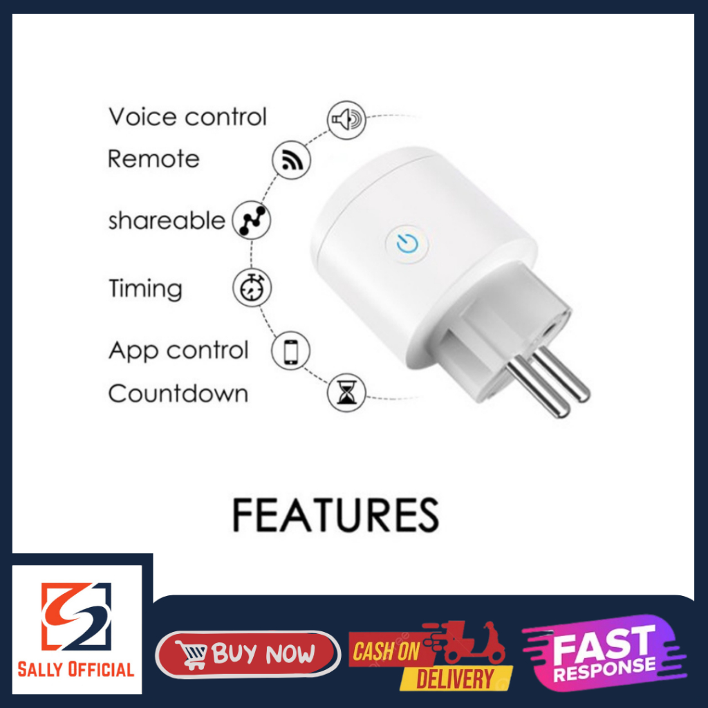 Stop Kontak Smart Plug Wifi Eu Plug 10a White TUYA Smart Life