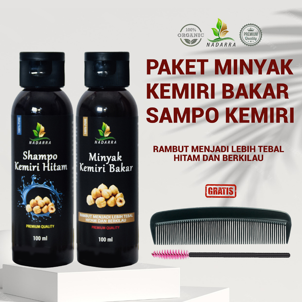 Paket Minyak Kemiri Bakar dan Sampo Kemiri Hitam 100ml - 100% Asli Penghitam dan Penumbuh Rambut