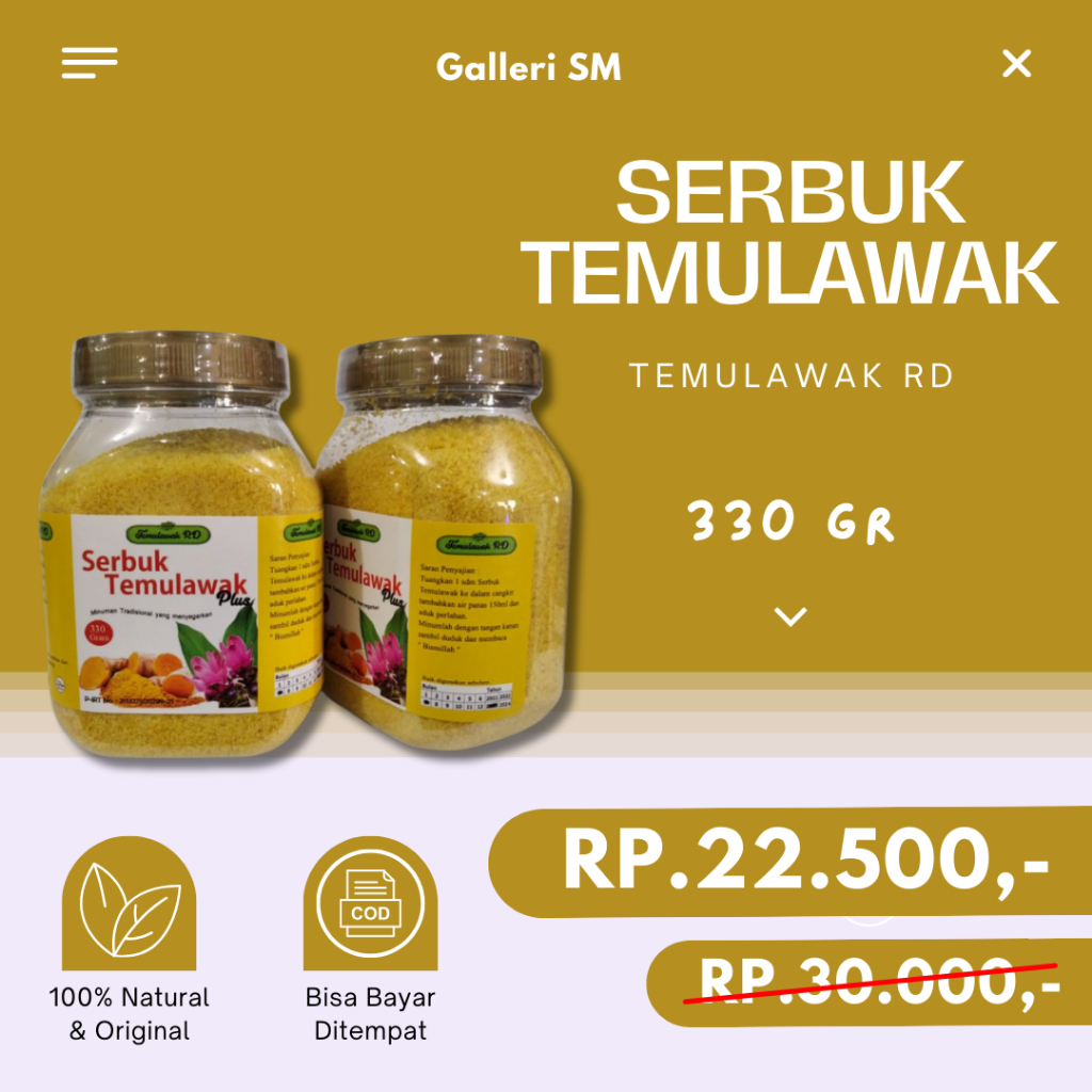 

Serbuk Temulawak Plus 330 Gr RD Minuman Herbal Bubuk Pencernaan Liver Empedu