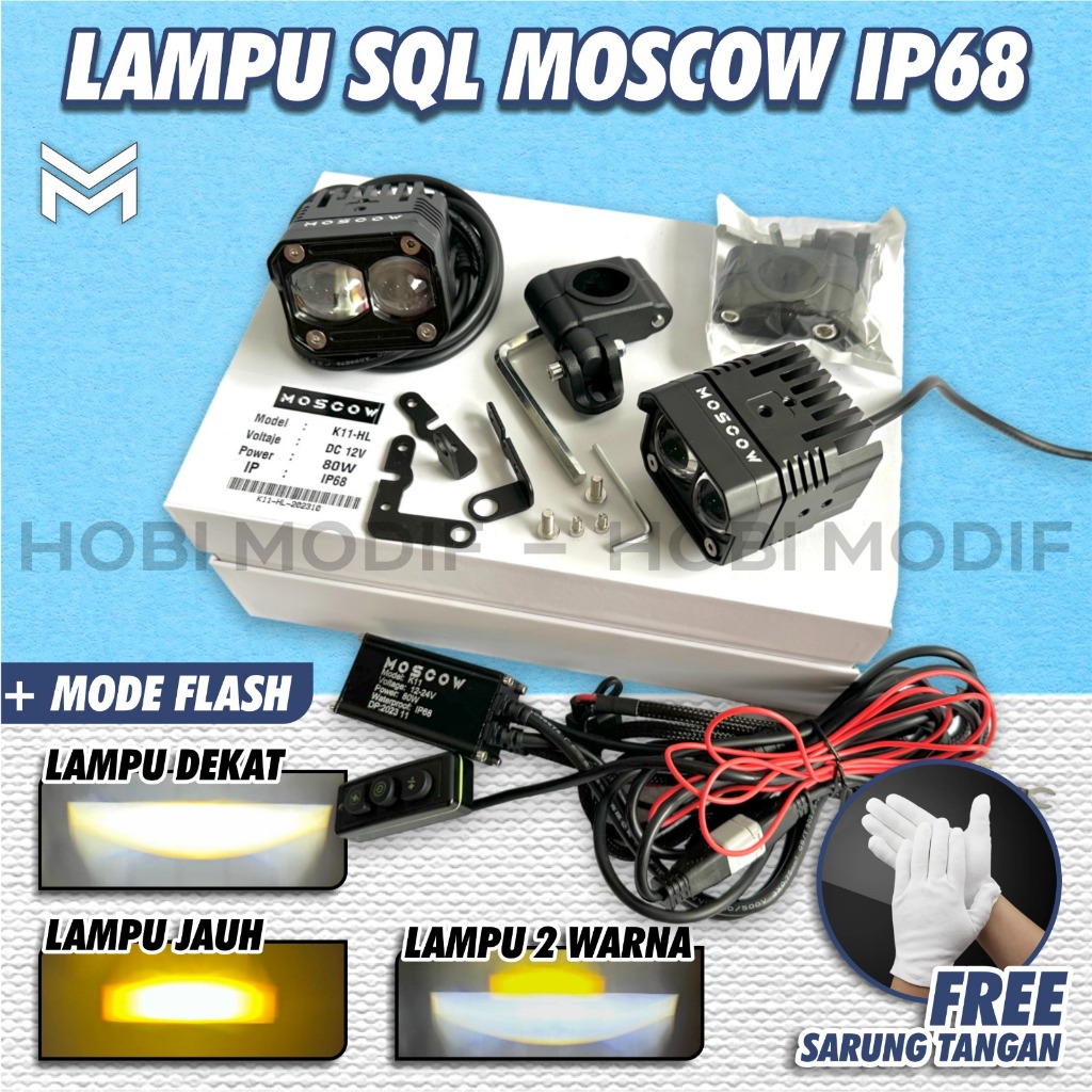 ( NEW ) LAMPU TEMBAK SOROT 2 MATA / HEADLAMPU LED LAMPU SOROT ARUS DC 12-24V 2 MODE WARNA PUTIH KUNI