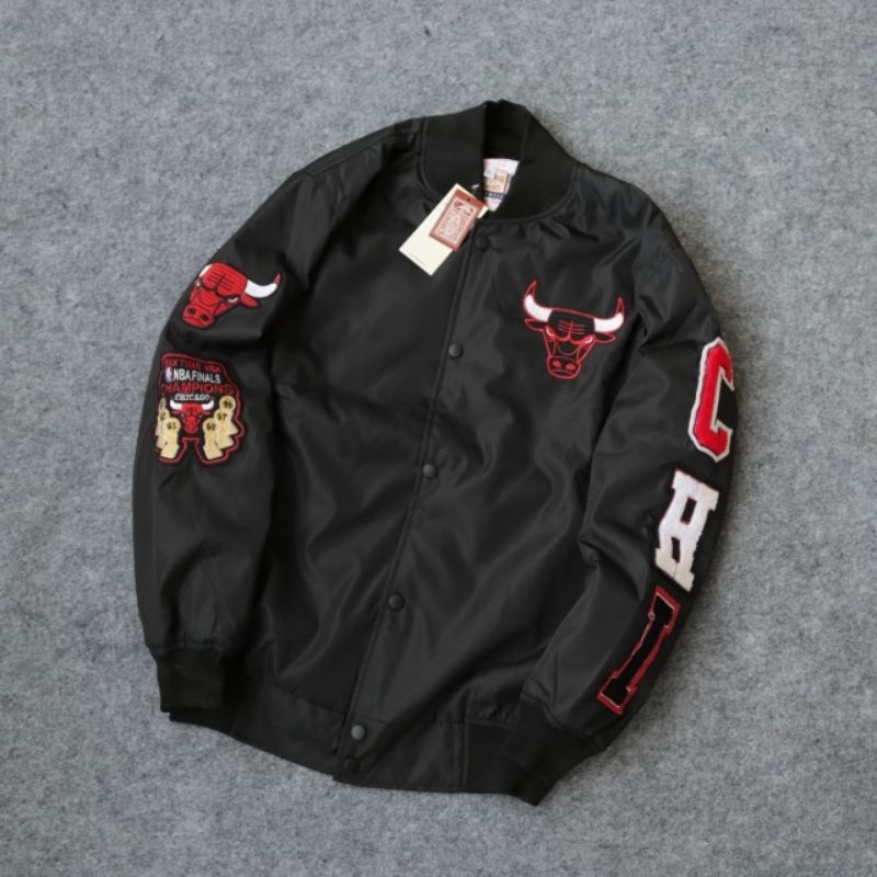 varsity jacket chicago bulls full bordir - black
