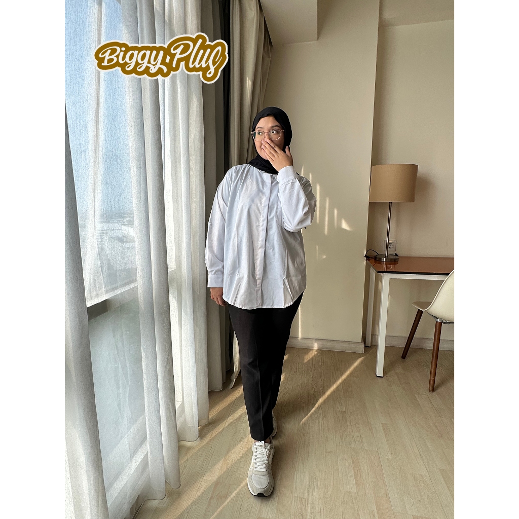 BIGGYPLUS - Kemeja Polos Wanita Jumbo Bahan Katun Toyobo Cewek Bigsize Ukuran 3XL 4XL 5XL 6XL LD 120
