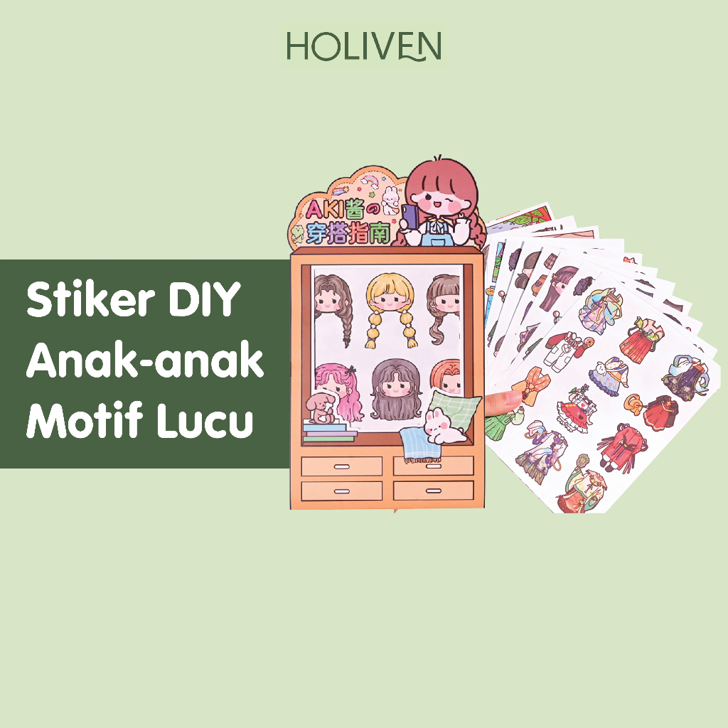 

Holiven Stiker Pack DIY Dress Up Princess Pakaian Lucu /Stiker Anti Air Transparan Motif Kartun Korea