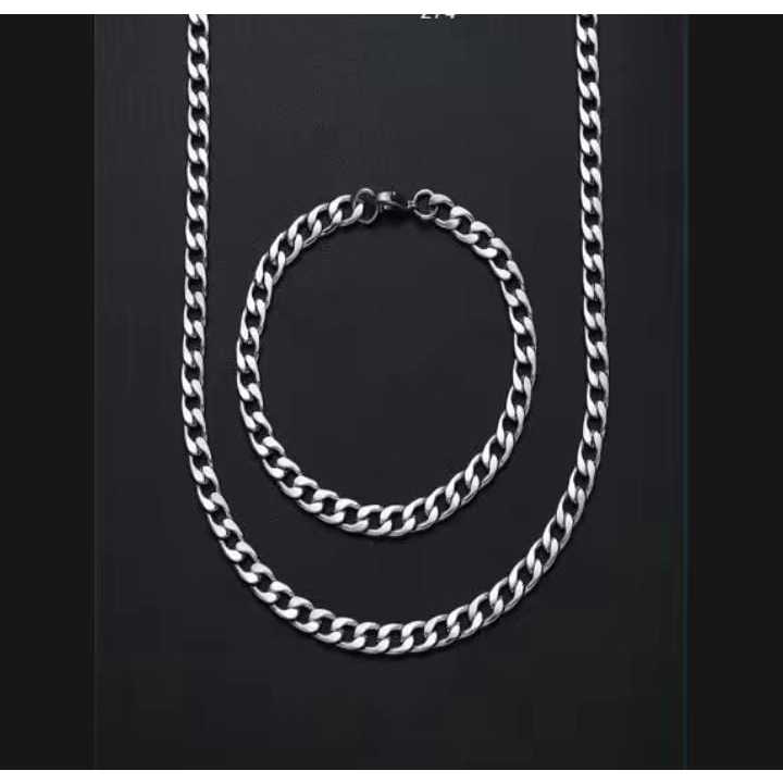 Kalung Rantai Baja Hip Hop Pria Warna Silver Panjang 45 cm Stainlees stell Tahan Karat /kalung Ranta