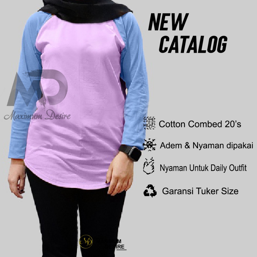 QH New Raglan Kaos Wanita Tangan PanjangAtasan VIralKaos Wanita OvalKaos Reglan wanita
