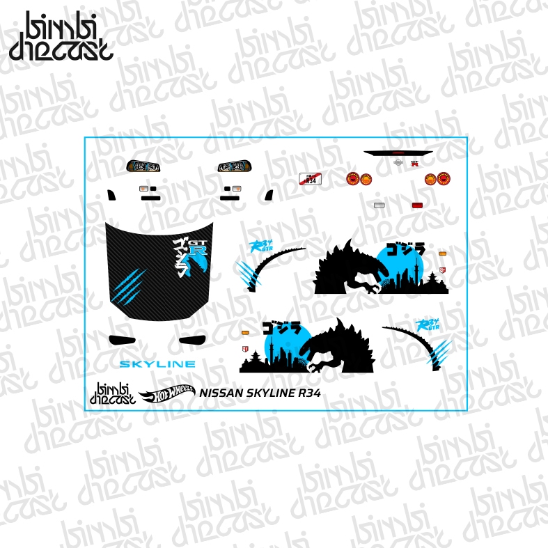 Decal Hotwheels Nissan Skyline R34 Godzilla Transparan