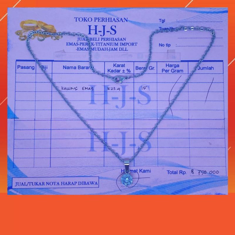 Ready Stok Terbaru kalung emas putih 24k (N1) sesuai gambar 15gram ada nota ?