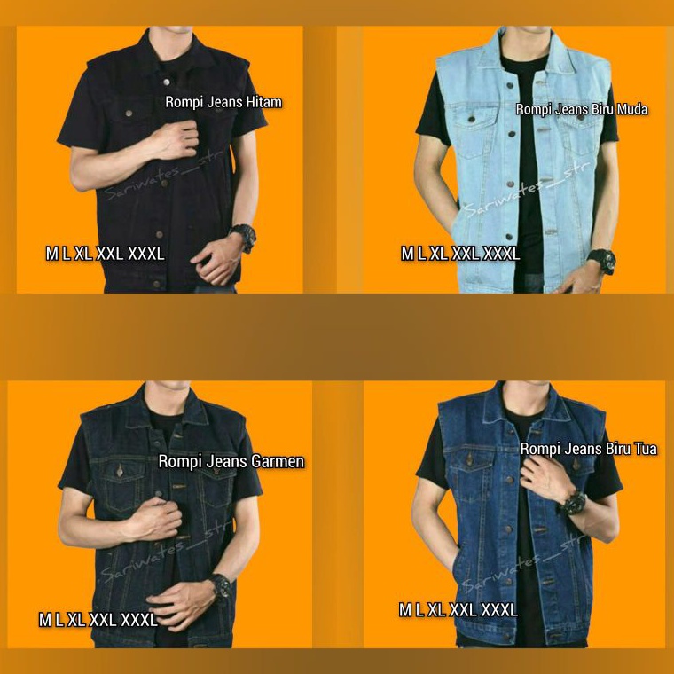 [♣A49➢] Rompi Jeans Jumbo Denim Big Size XXL XXXL Vest Jins Polos Pria Wanita Uni Ukuran Besar M L X