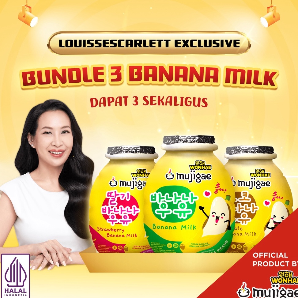 

S@le [Louisse Scarlett Exclusive] Bundle 3 - Mujigae Banana Milk Mix Original. Chocolate, Strawberry Out of Trend