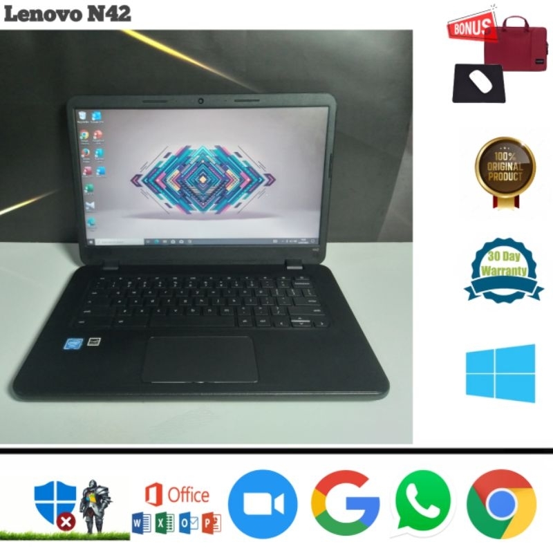 Laptop Lenovo N42 N3060 Ram 4gb SSD 128gb Win 10 pro 64 bit - Siap Pakai