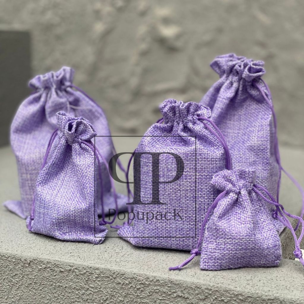 Pouch Serut Model Goni Kantong Serut Linen Drawstring Bag Goni LILAC