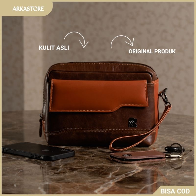 Clutch Tas Tangan Handbag Hanbag Pegang Pria Cowok BENJAMIN Bahan Kulit Asli Original Branded Fashio