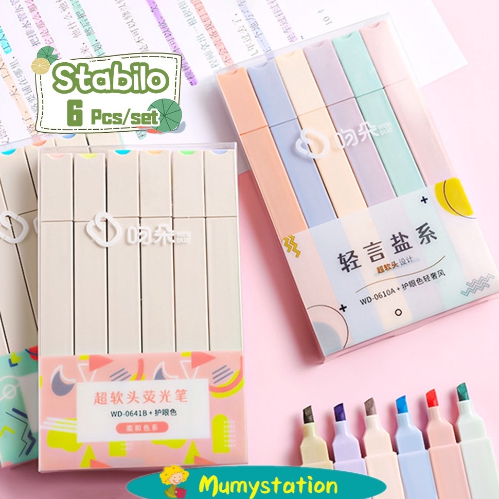 

[♤A40\] Mumystation 6pcs Stabilo/Highlighter Pastel 6 Warna/Stabilo Ujung Tunggal [104]