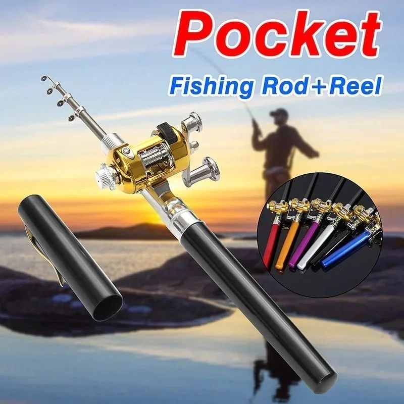 set joran pancing pulpen pena mini teleskopic 1M 1.4M 1.5M dengan reel mini pen fishing rod portable