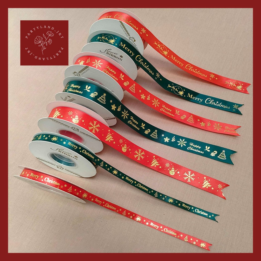 

(1 Roll 22meter) Pita Natal Pita Satin Christmas Ribbon Gift Hampers Kado Dekorasi Natal Motif Merry Christmas