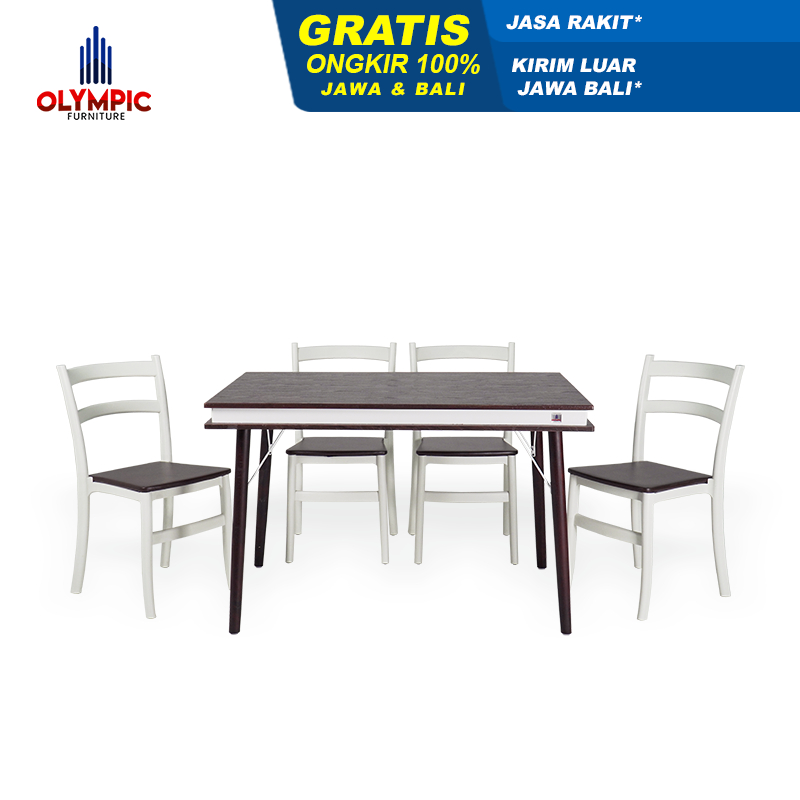Olympic Dinning Table / Meja Makan Kayu Include 4 Kursi - DTM ORION
