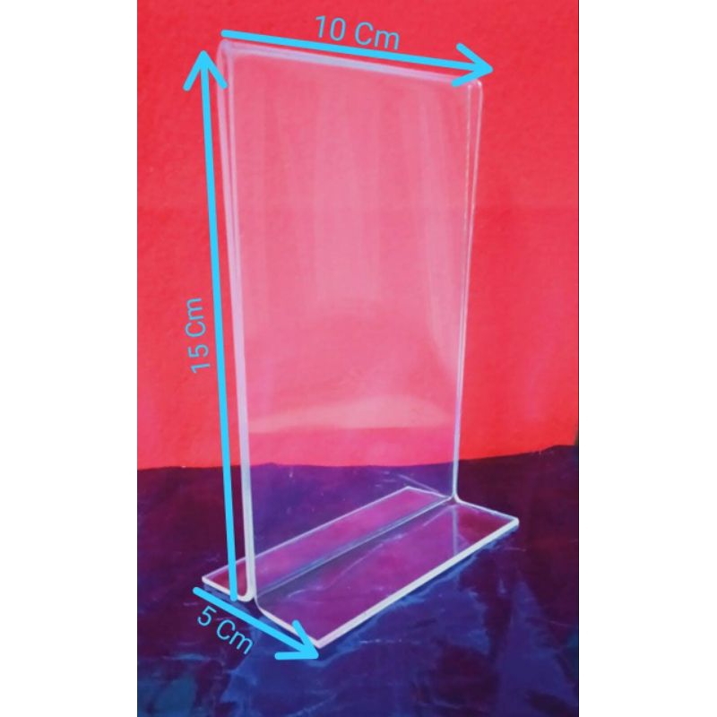 

akrilik tent card/tempat brosur A6 uk 15 x 10 cm potrait T tebal 2 mm