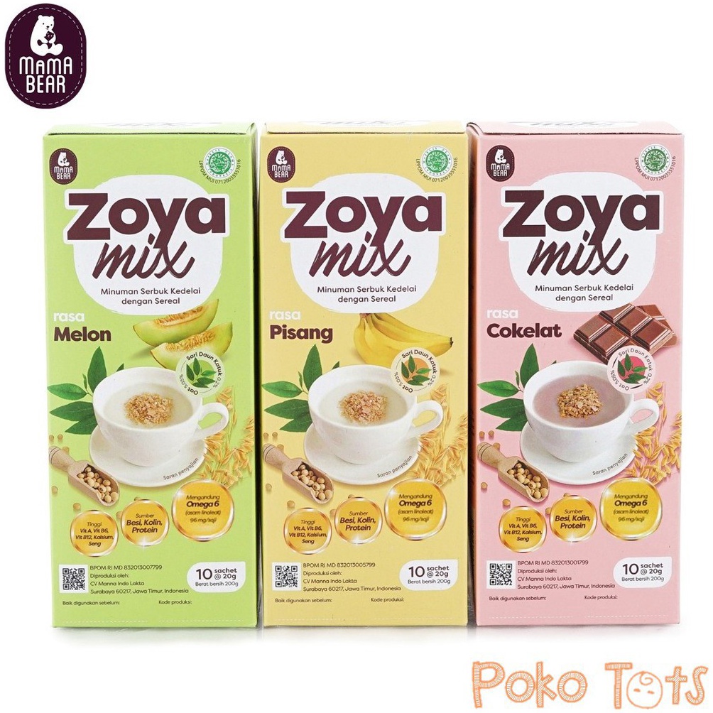 

➽ MamaBear Zoya Mix 10 Sachet 20gr Minuman Kedelai Soya Mix Mama Bear Pisang Cokelat Melon WHS 65