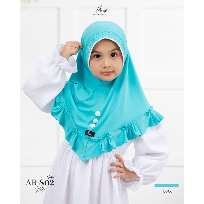 Hijab Instant Premium Arrafi Hijab Terbaru Anak AR 802 Aksen Kancing Bagian Depan Rampel Memutar Bah