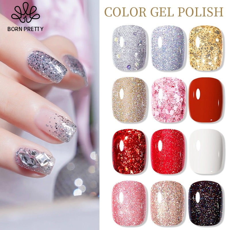BORN PRETTY Glitter Gel Polish 15ml Reflective Kutek Gel Nail Art Gel Basic Classic Nail Gel Polish 