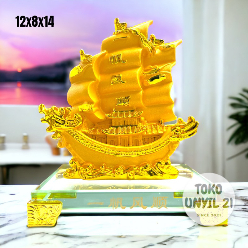 Patung Perahu Kapal Layar Pinisi Naga Hoki Kado Hadiah Pajangan Meja Kantor Dekorasi Rumah Perahu Ka