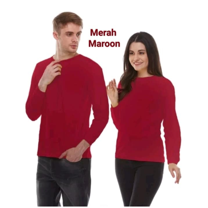 Kaos oblong polos lengan panjang MERAH MAROON - kaos polos MERAH MARRON - MERAH TUA / maron / marun 