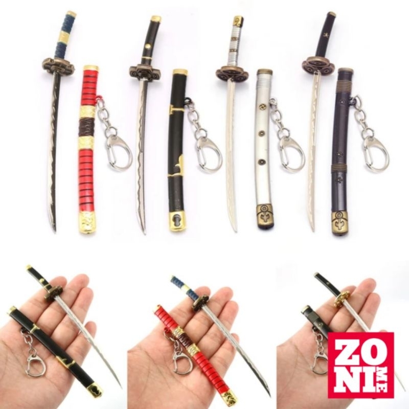 ZONIME Keychain Pedang Zoro Anime One Piece Gantungan Kunci Miniatur Zinc Alloy Kado Pajangan